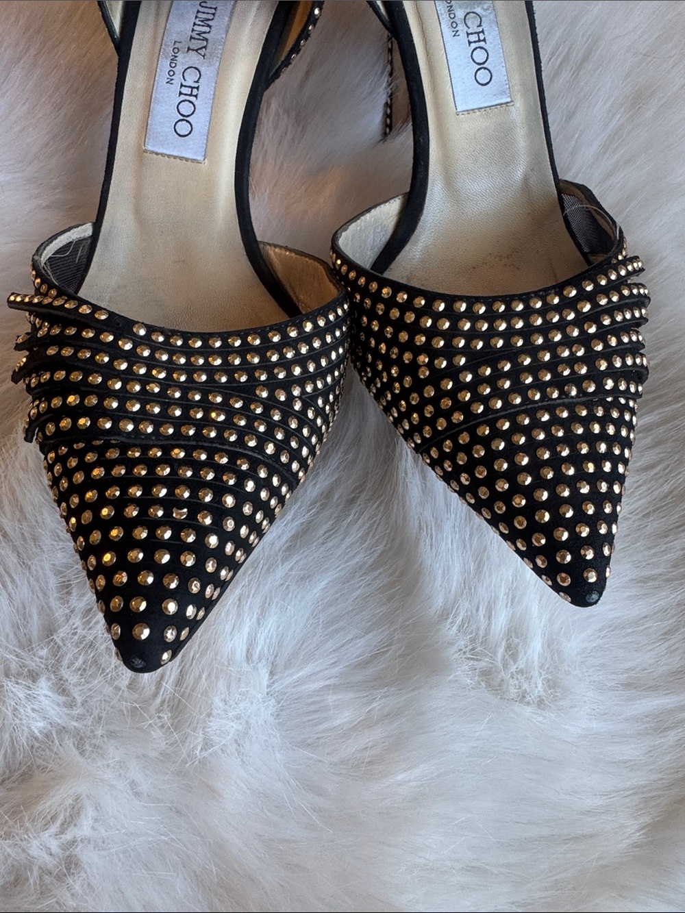 Jimmy Choo Black & Gold Studded Pointed D'Orsay Heels - Picture 4 of 4